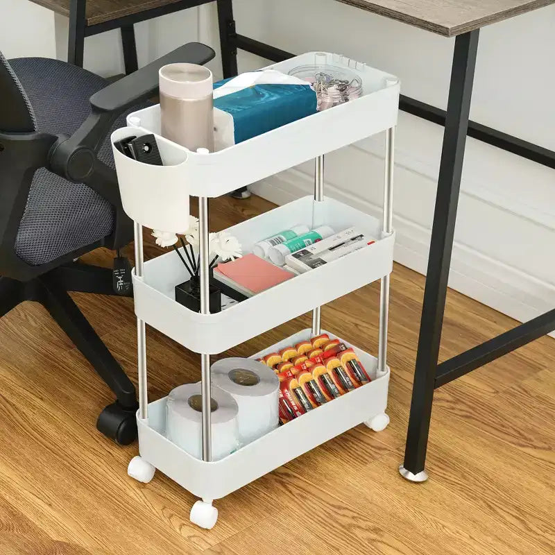 3/4 Tier Rolling Cart, Utility Cart for Kitchen Storage, Mobile Shelves Slide-Out Organizers with 2 Lockable Wheels & Hooks
