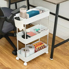 3/4 Tier Rolling Cart, Utility Cart for Kitchen Storage, Mobile Shelves Slide-Out Organizers with 2 Lockable Wheels & Hooks