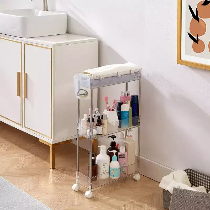 3/4 Tier Rolling Cart, Utility Cart for Kitchen Storage, Mobile Shelves Slide-Out Organizers with 2 Lockable Wheels & Hooks