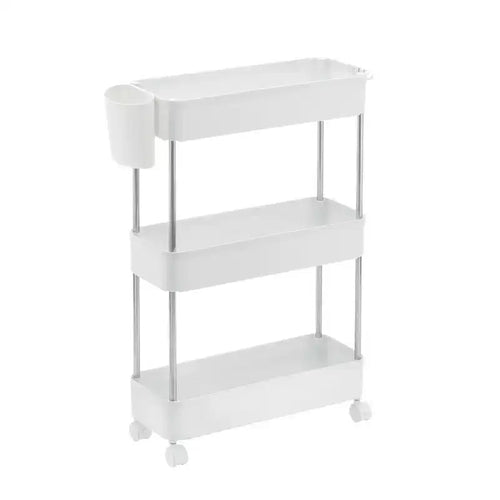 VECELO 3/4 Tier Rolling Cart, Utility Cart for Kitchen Storage, Mobile Shelves Slide-Out Organizers with 2 Lockable Wheels & Hooks