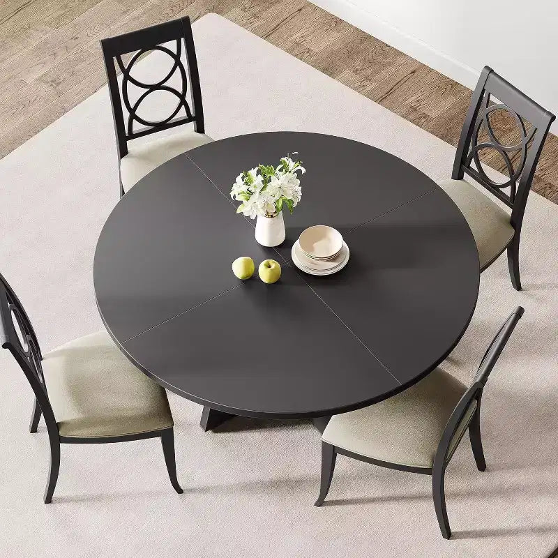 47-Inch Round Large Dining Table for 4 to 6, Farmhouse Dinner Table with Wooden Top and Legs for Dining Room Black (Only Table)