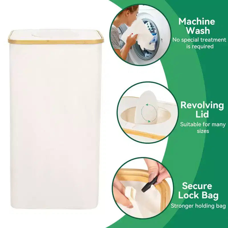 100L Beige Laundry Hamper & Recycling Bin with Lid, 2 Liners, Collapsible, Waterproof