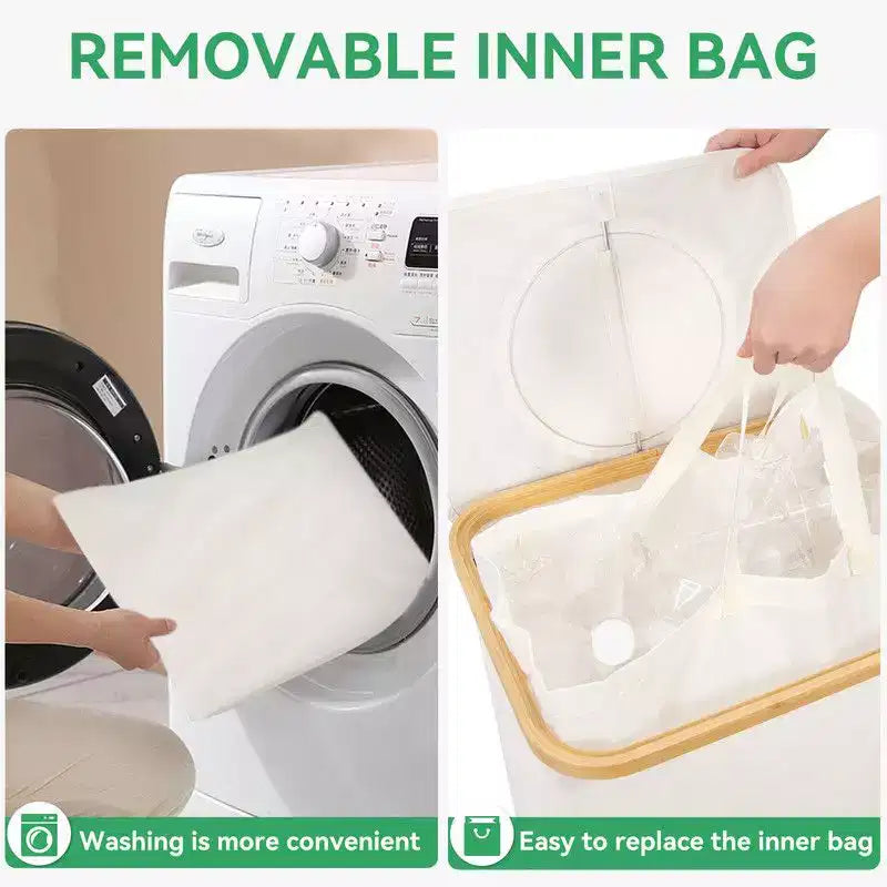 100L Beige Laundry Hamper & Recycling Bin with Lid, 2 Liners, Collapsible, Waterproof