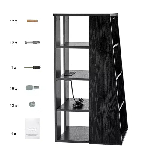 VEVOR 5-Tier AV Media Stand,Wooden Audio-Video Media Stand for DVD Players/Cable Boxes/Games Consoles, Height-Adjustable Media Storage Cabinet, Black