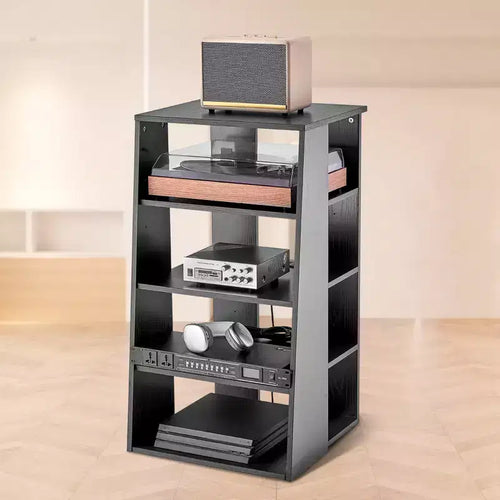 Meuble TV-Hi-Fi à 5 niveaux, meuble audio-vidéo en bois pour lecteurs DVD/décodeurs/consoles de jeux, meuble de rangement multimédia réglable en hauteur, noir