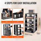 5-Tier AV Media Stand,Wooden Audio-Video Media Stand for DVD Players/Cable Boxes/Games Consoles, Height-Adjustable Media Storage Cabinet, Black