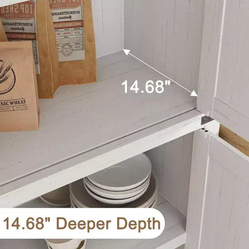 71.6 Tall Arched Kitchen Pantry Cabinet Farmhouse Storage with Doors, Large Bookshelf with Doors