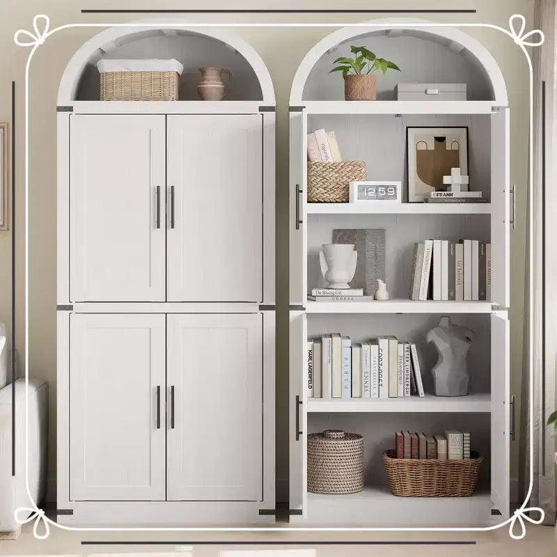 71.6 Tall Arched Kitchen Pantry Cabinet Farmhouse Storage with Doors, Large Bookshelf with Doors