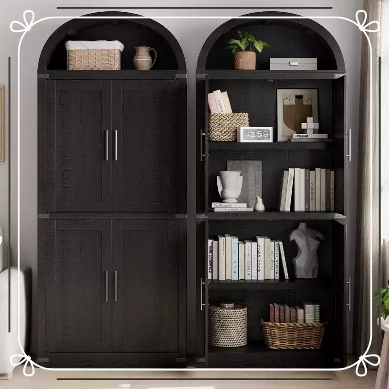 71.6 Tall Arched Kitchen Pantry Cabinet Farmhouse Storage with Doors, Large Bookshelf with Doors