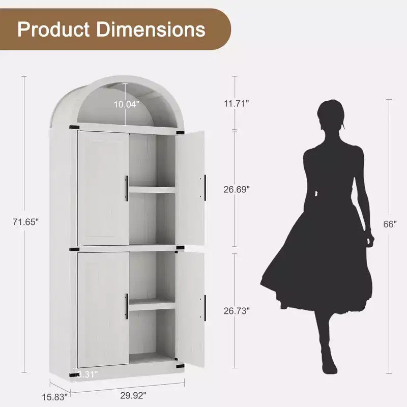 71.6 Tall Arched Kitchen Pantry Cabinet Farmhouse Storage with Doors, Large Bookshelf with Doors