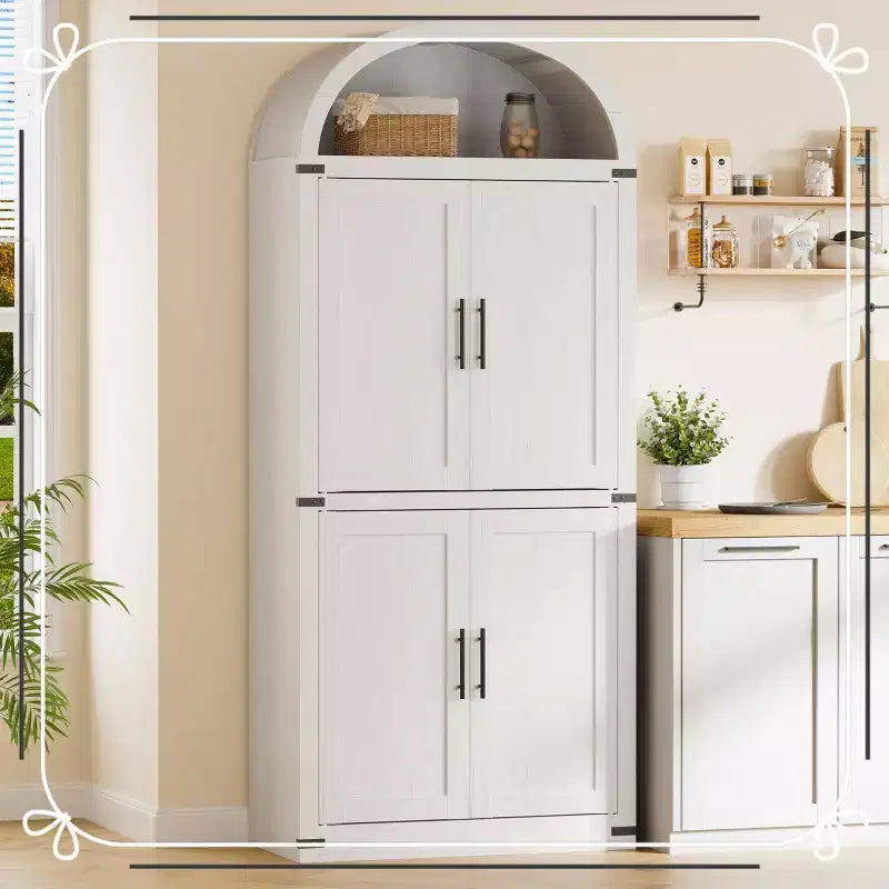 71.6 Tall Arched Kitchen Pantry Cabinet Farmhouse Storage with Doors, Large Bookshelf with Doors