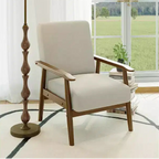 Tree City - Mid-Century Modern Linen Accent Chair with Solid Wood Frame, Off White