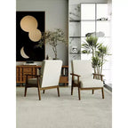 Mid-Century Modern Linen Accent Chair with Solid Wood Frame, Off White