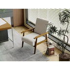 Mid-Century Modern Linen Accent Chair with Solid Wood Frame, Off White