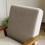 Mid-Century Modern Linen Accent Chair with Solid Wood Frame, Off White