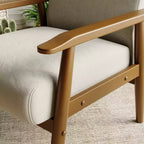 Mid-Century Modern Linen Accent Chair with Solid Wood Frame, Off White