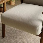 Mid-Century Modern Linen Accent Chair with Solid Wood Frame, Off White