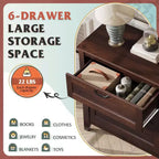 6-Drawer Dresser, Large Storage Cabinet for Bedroom, Living Room, Entryway, Retro Wood Chest of Drawers with Metal Handles & Anti-Tip Design, 54-Inch