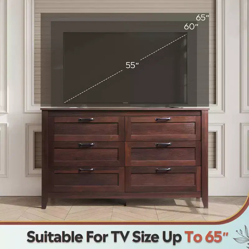 6-Drawer Dresser, Large Storage Cabinet for Bedroom, Living Room, Entryway, Retro Wood Chest of Drawers with Metal Handles & Anti-Tip Design, 54-Inch