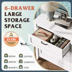 6-Drawer Dresser, Large Storage Cabinet for Bedroom, Living Room, Entryway, Retro Wood Chest of Drawers with Metal Handles & Anti-Tip Design, 54-Inch