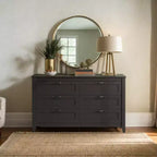 6-Drawer Dresser, Large Storage Cabinet for Bedroom, Living Room, Entryway, Retro Wood Chest of Drawers with Metal Handles & Anti-Tip Design, 54-Inch