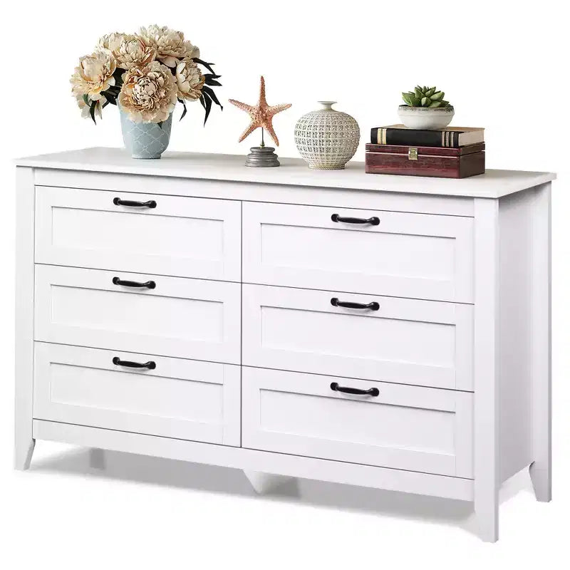 6-Drawer Dresser, Large Storage Cabinet for Bedroom, Living Room, Entryway, Retro Wood Chest of Drawers with Metal Handles & Anti-Tip Design, 54-Inch