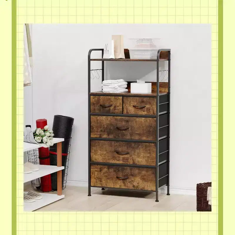 5 Drawers Dresser for Bedroom - Fabric Storage Tower with Wood Top, Sturdy Steel Frame, Easy Pull Handle Dressers