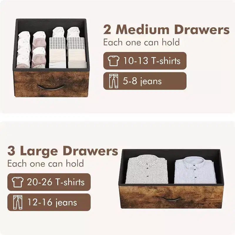 5 Drawers Dresser for Bedroom - Fabric Storage Tower with Wood Top, Sturdy Steel Frame, Easy Pull Handle Dressers