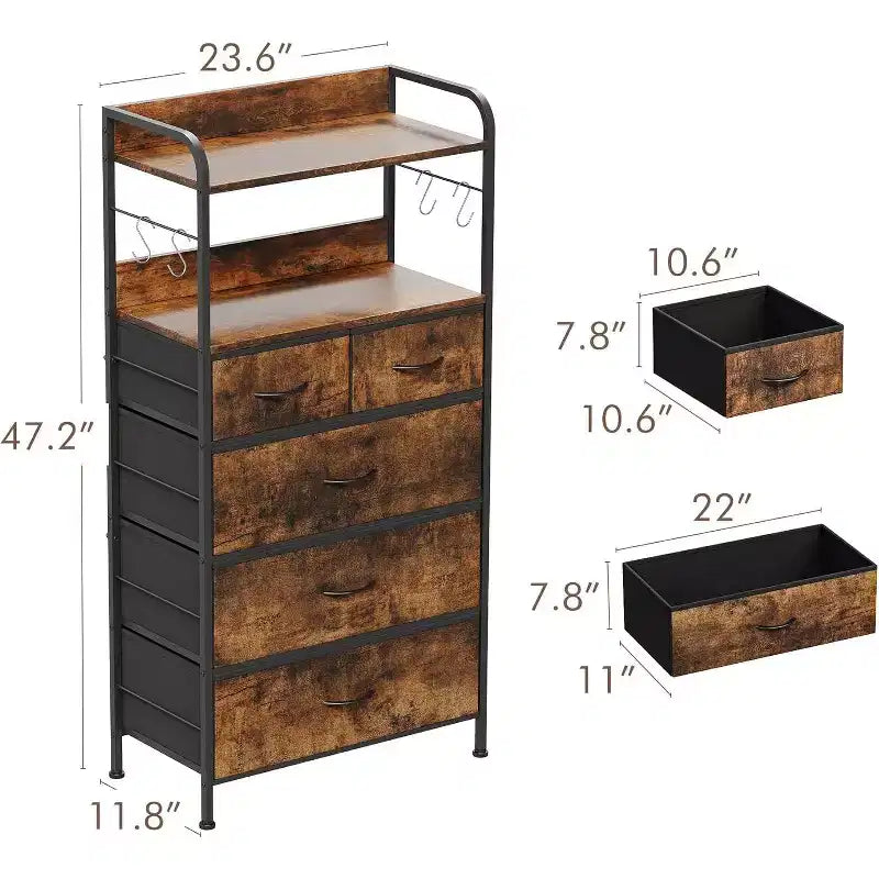 5 Drawers Dresser for Bedroom - Fabric Storage Tower with Wood Top, Sturdy Steel Frame, Easy Pull Handle Dressers