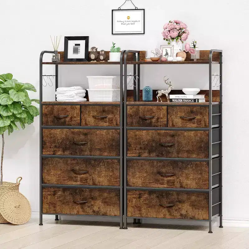 5 Drawers Dresser for Bedroom - Fabric Storage Tower with Wood Top, Sturdy Steel Frame, Easy Pull Handle Dressers