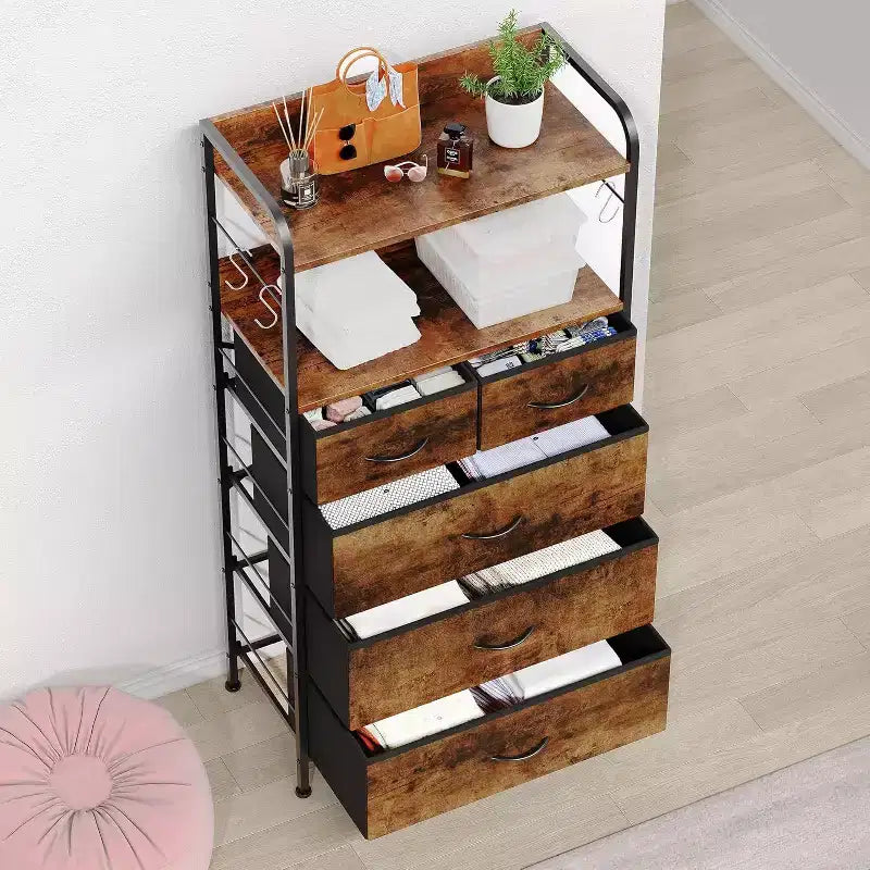 5 Drawers Dresser for Bedroom - Fabric Storage Tower with Wood Top, Sturdy Steel Frame, Easy Pull Handle Dressers