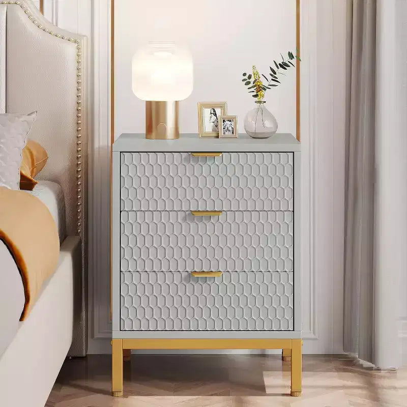 Modern Nightstand with 3 Drawers, White Bedside Table for Bedroom, Sofa Side End Table with Storage Drawers