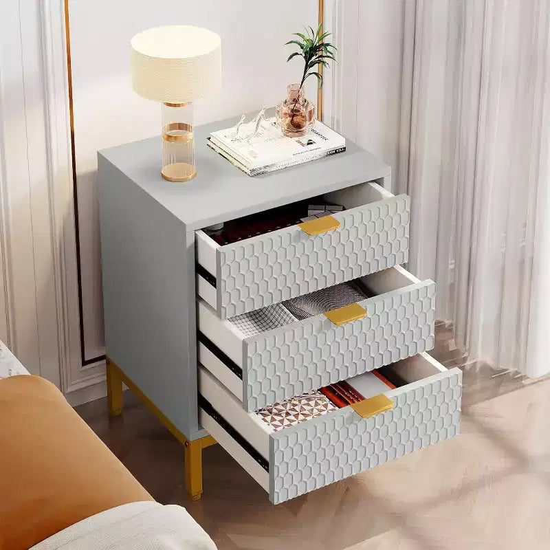 Modern Nightstand with 3 Drawers, White Bedside Table for Bedroom, Sofa Side End Table with Storage Drawers