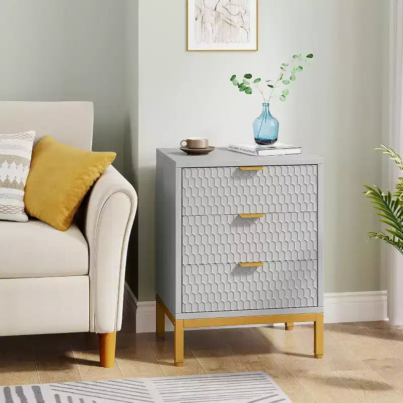 Modern Nightstand with 3 Drawers, White Bedside Table for Bedroom, Sofa Side End Table with Storage Drawers