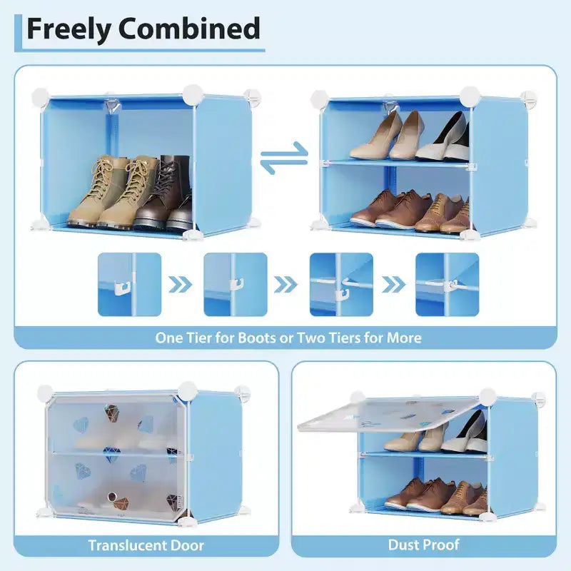 Expandable 8-Tier Shoe Rack Organizer with Door Holds 32 Pairs Detachable Shoe Storage Cabinet Space-Saving Entryway & Bedroom Organizer