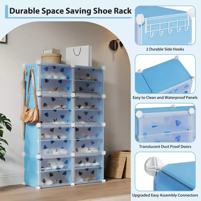 Expandable 8-Tier Shoe Rack Organizer with Door Holds 32 Pairs Detachable Shoe Storage Cabinet Space-Saving Entryway & Bedroom Organizer