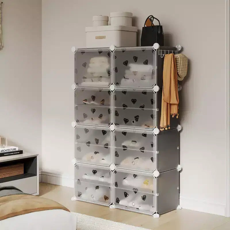 Expandable 8-Tier Shoe Rack Organizer with Door Holds 32 Pairs Detachable Shoe Storage Cabinet Space-Saving Entryway & Bedroom Organizer