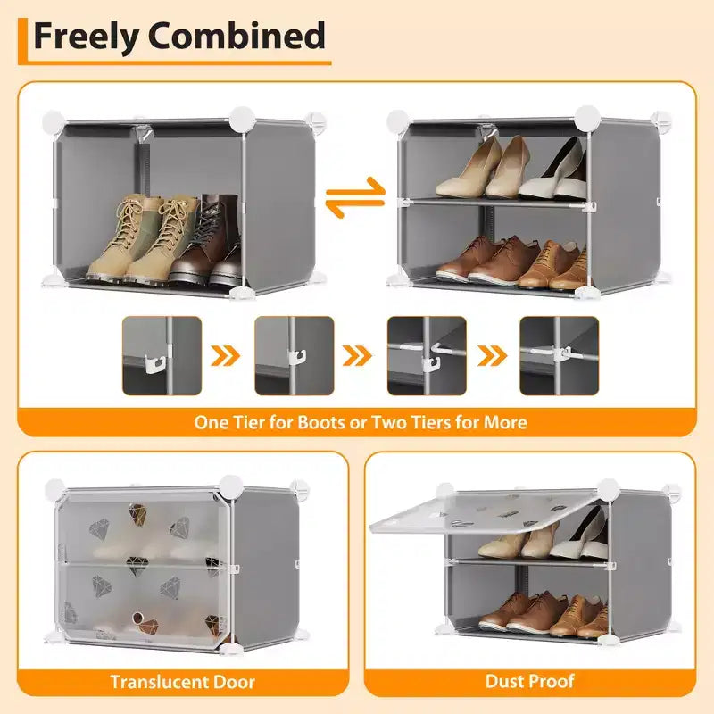 Expandable 8-Tier Shoe Rack Organizer with Door Holds 32 Pairs Detachable Shoe Storage Cabinet Space-Saving Entryway & Bedroom Organizer