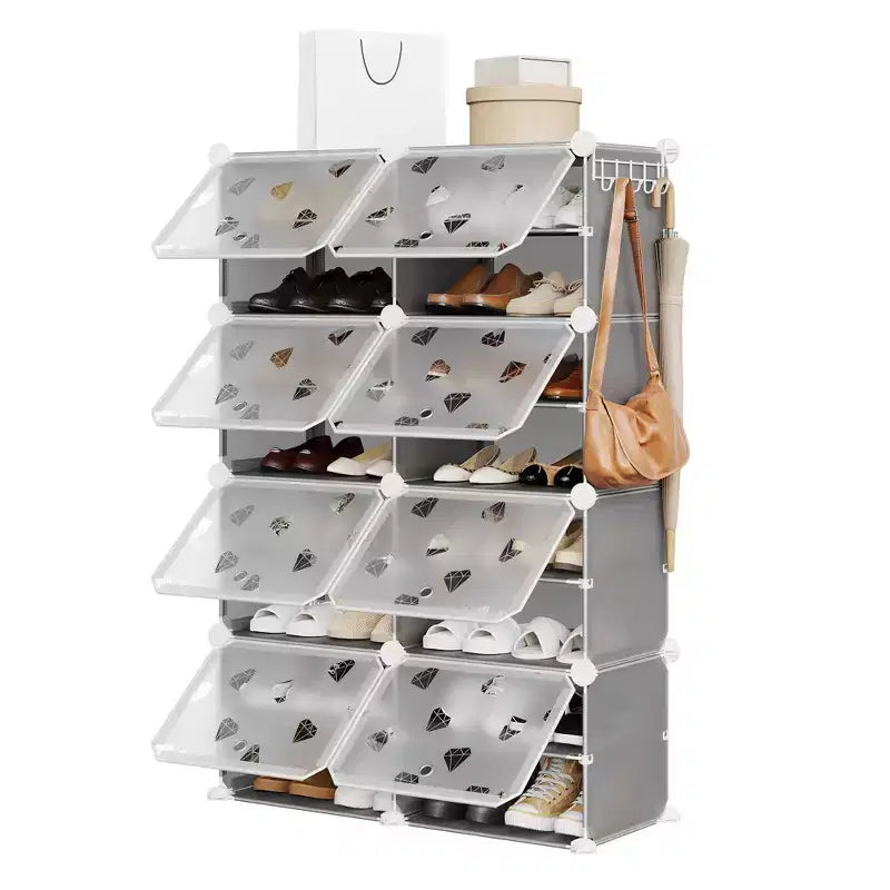 Expandable 8-Tier Shoe Rack Organizer with Door Holds 32 Pairs Detachable Shoe Storage Cabinet Space-Saving Entryway & Bedroom Organizer