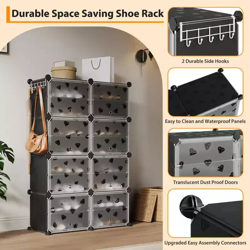 Expandable 8-Tier Shoe Rack Organizer with Door Holds 32 Pairs Detachable Shoe Storage Cabinet Space-Saving Entryway & Bedroom Organizer