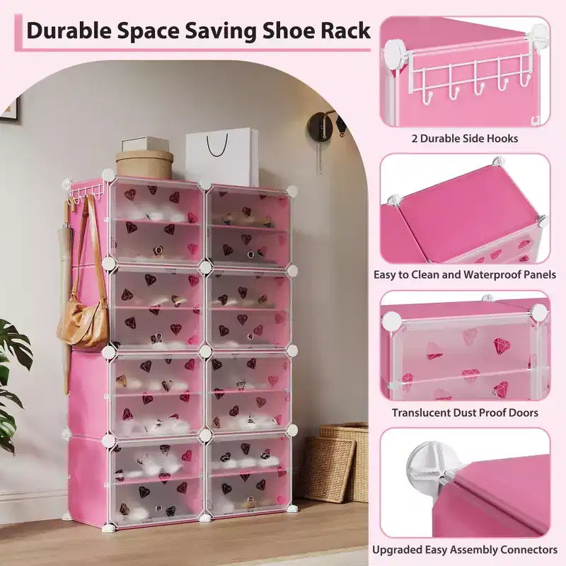 Expandable 8-Tier Shoe Rack Organizer with Door Holds 32 Pairs Detachable Shoe Storage Cabinet Space-Saving Entryway & Bedroom Organizer