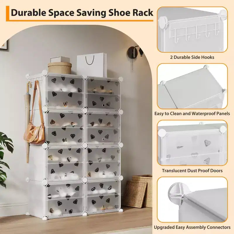 Expandable 8-Tier Shoe Rack Organizer with Door Holds 32 Pairs Detachable Shoe Storage Cabinet Space-Saving Entryway & Bedroom Organizer