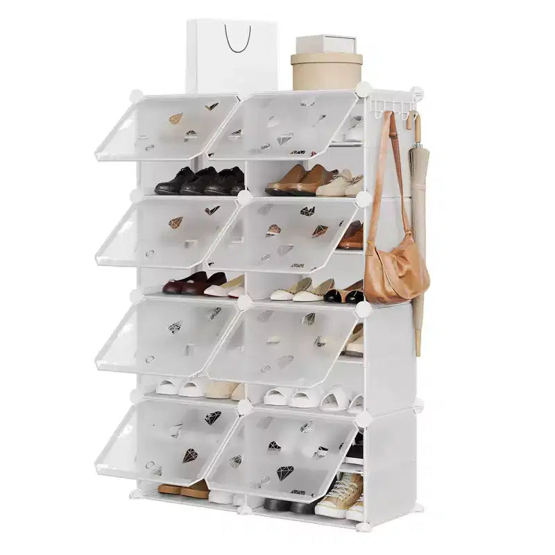 Expandable 8-Tier Shoe Rack Organizer with Door Holds 32 Pairs Detachable Shoe Storage Cabinet Space-Saving Entryway & Bedroom Organizer