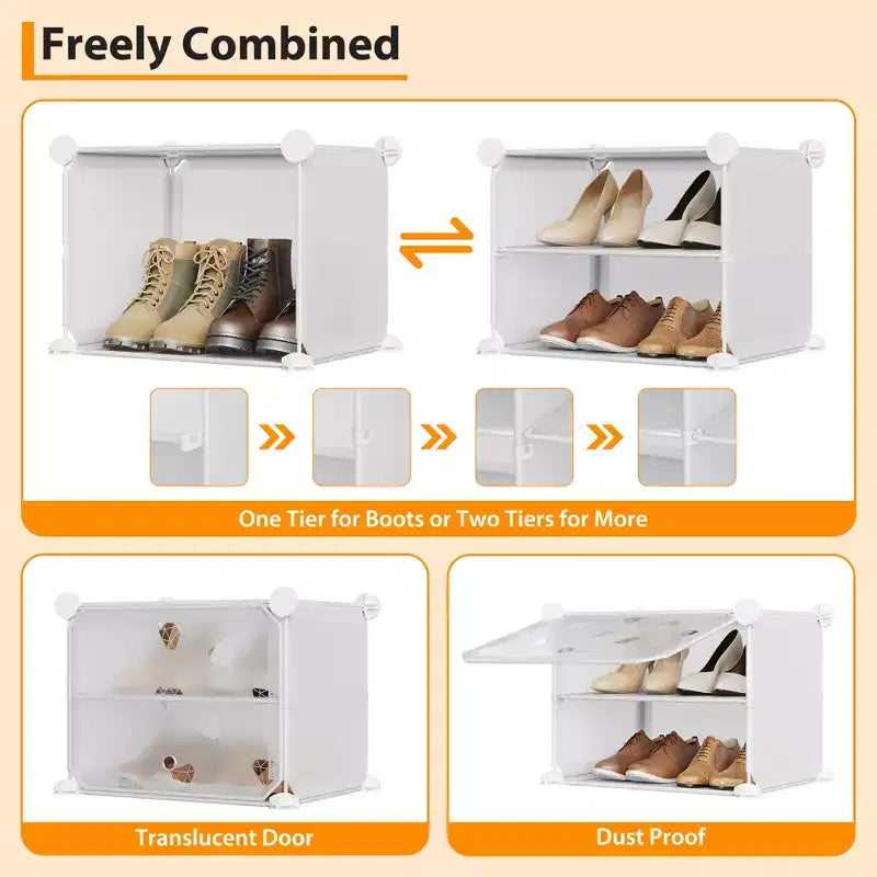 Expandable 8-Tier Shoe Rack Organizer with Door Holds 32 Pairs Detachable Shoe Storage Cabinet Space-Saving Entryway & Bedroom Organizer