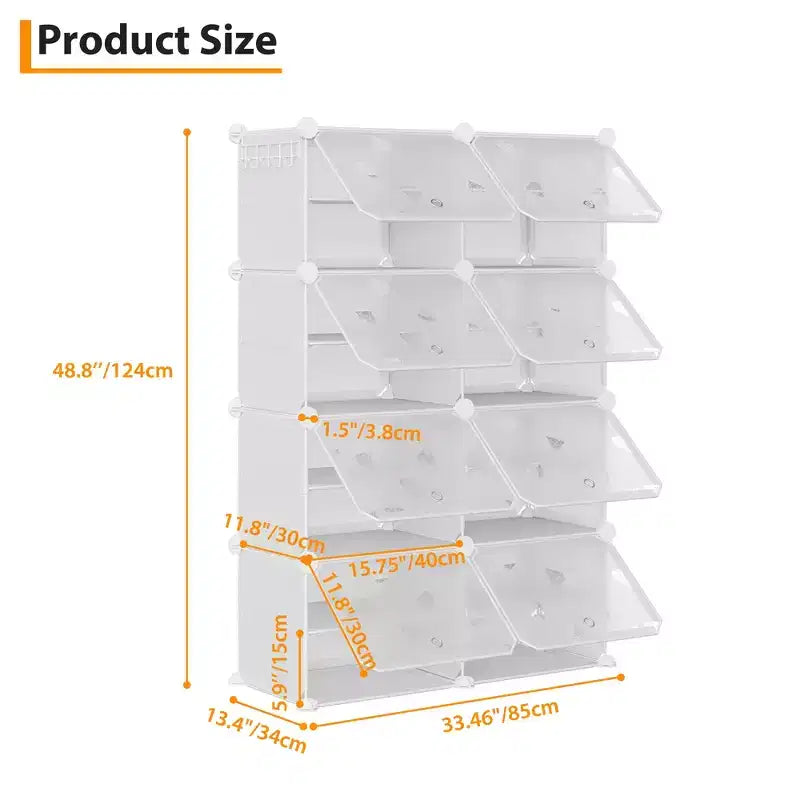Expandable 8-Tier Shoe Rack Organizer with Door Holds 32 Pairs Detachable Shoe Storage Cabinet Space-Saving Entryway & Bedroom Organizer
