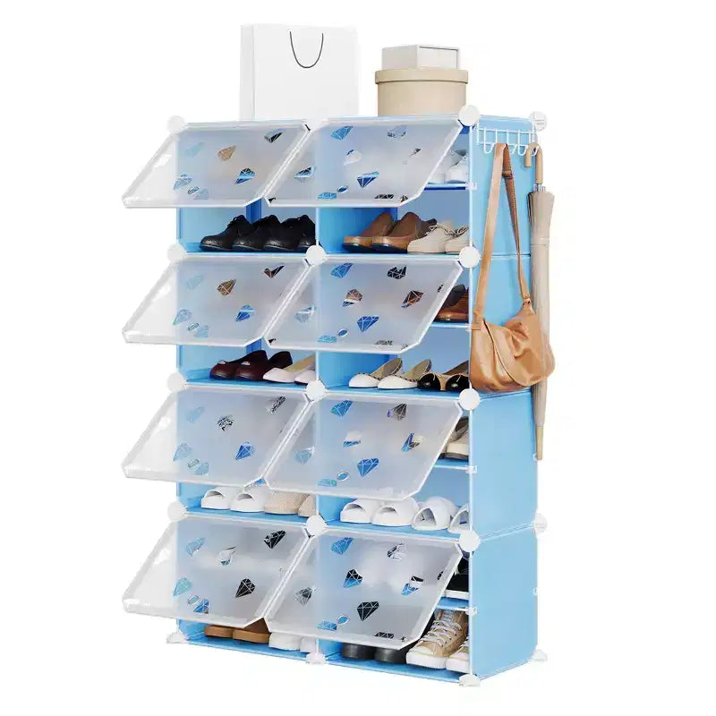 Expandable 8-Tier Shoe Rack Organizer with Door Holds 32 Pairs Detachable Shoe Storage Cabinet Space-Saving Entryway & Bedroom Organizer