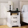 Modern Farmhouse Bedside Tables - 18 Wide with Charging Station (USB/Outlets) & 2 Drawers, Rustic White+Black