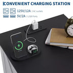 Modern Farmhouse Bedside Tables - 18 Wide with Charging Station (USB/Outlets) & 2 Drawers, Rustic White+Black