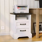 Modern Farmhouse Bedside Tables - 18 Wide with Charging Station (USB/Outlets) & 2 Drawers, Rustic White+Black