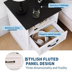 Modern Farmhouse Bedside Tables - 18 Wide with Charging Station (USB/Outlets) & 2 Drawers, Rustic White+Black